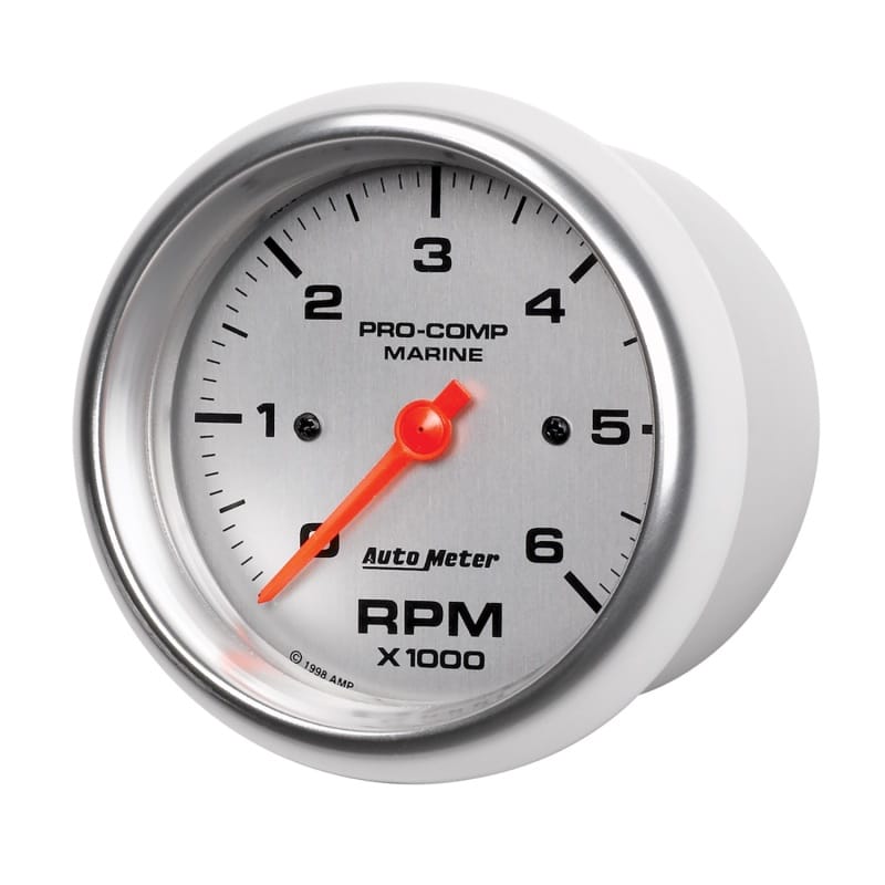 Autometer Marine Silver Ultra-Lite Gauge 3-3/8in Tachometer 6K RPM thumbnail 2