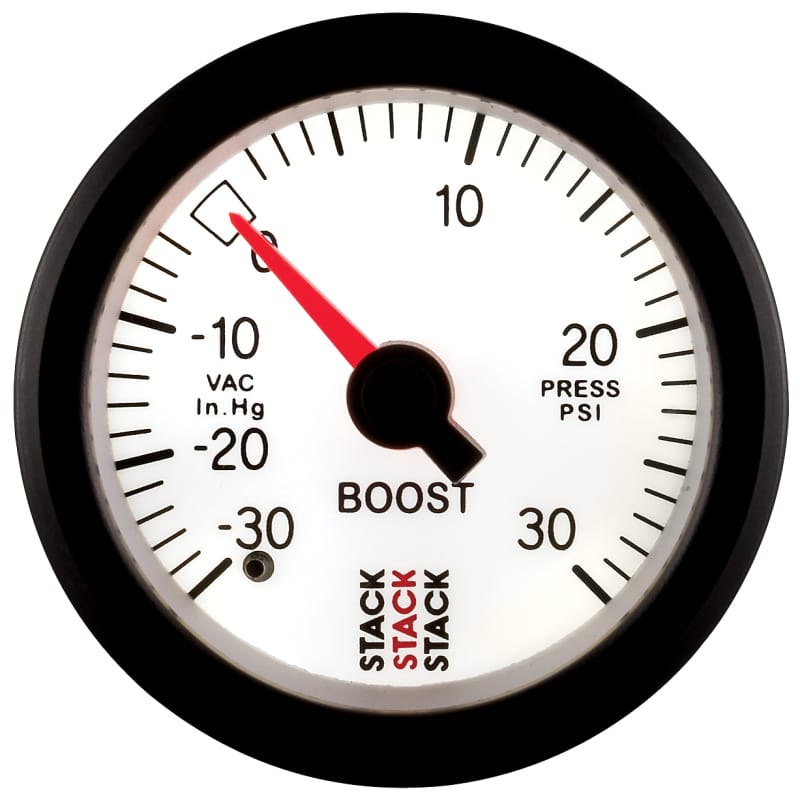Autometer Stack 52mm -30INHG to +30 PSI (Incl T-Fitting) Mechanical Boost Pressure Gauge - White thumbnail 4