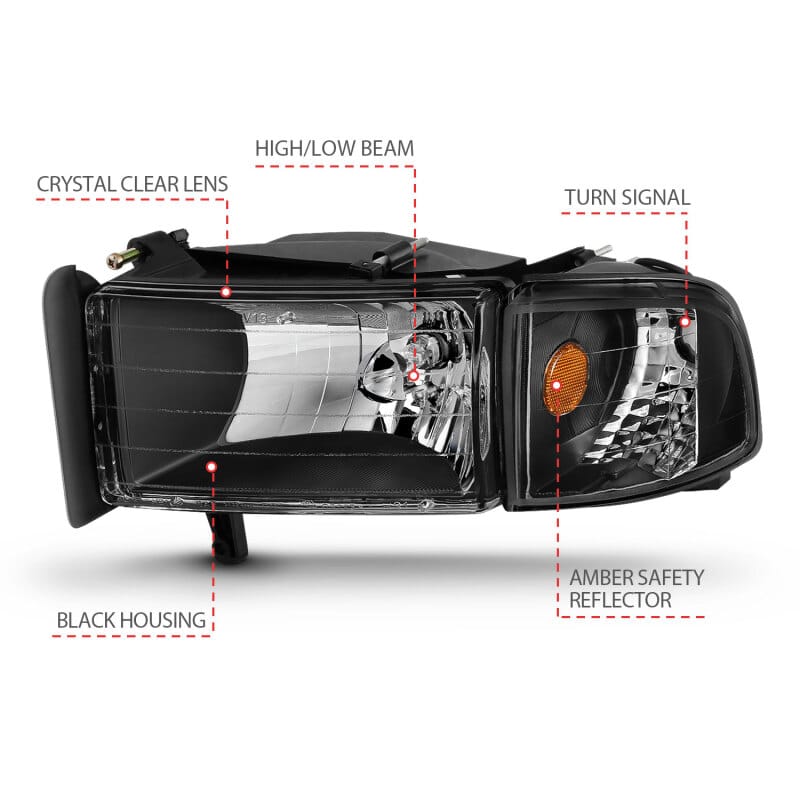 ANZO 1994-2001 Dodge Ram Crystal Headlights Black thumbnail 5