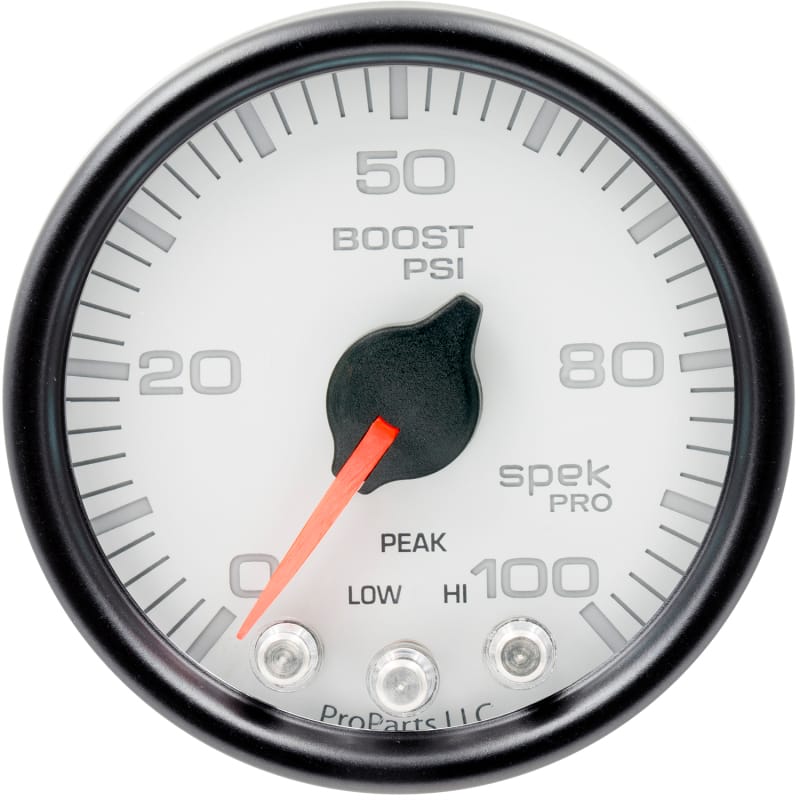 Autometer Spek-Pro Gauge Boost 2 1/16in 100psi Stepper Motor W/Peak & Warn Wht/Blk thumbnail 2