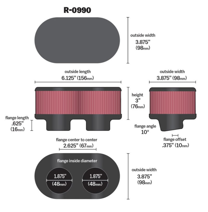 K&N Universal Rubber Filter - R-0990 thumbnail 4