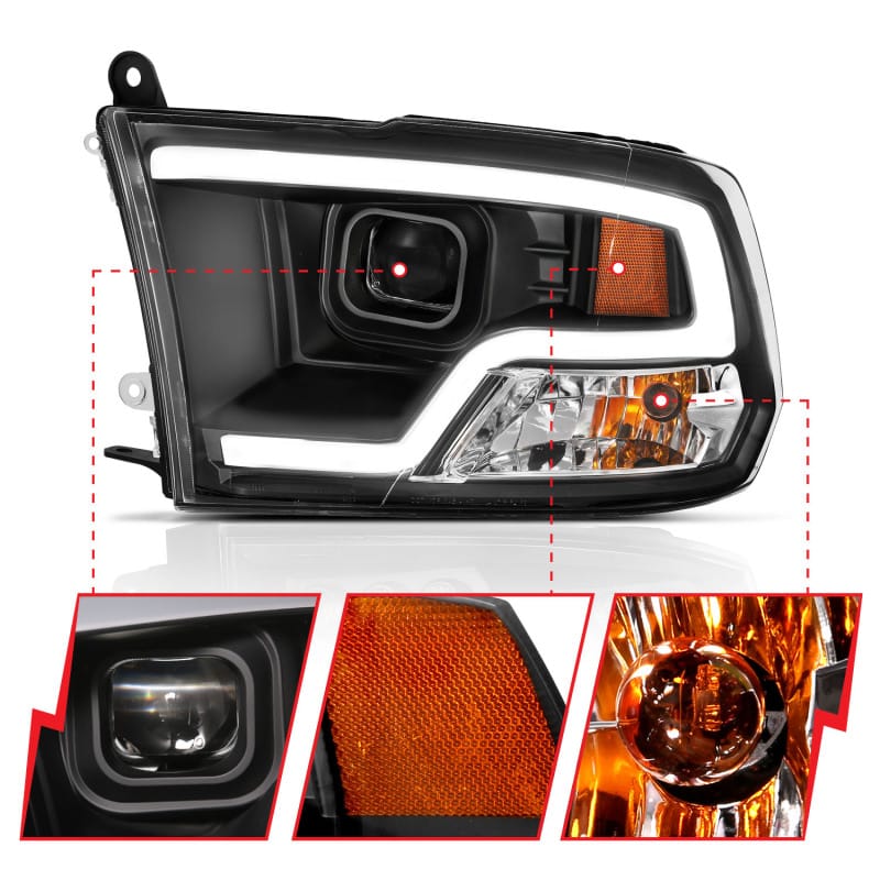ANZO 09-18 Dodge Ram 1500 Plank Style Projector Headlights Black w/ Halo thumbnail 4