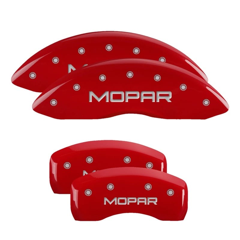 MGP 4 Caliper Covers Engraved Front & Rear MOPAR Red finish silver ch - 42003SMOPRD