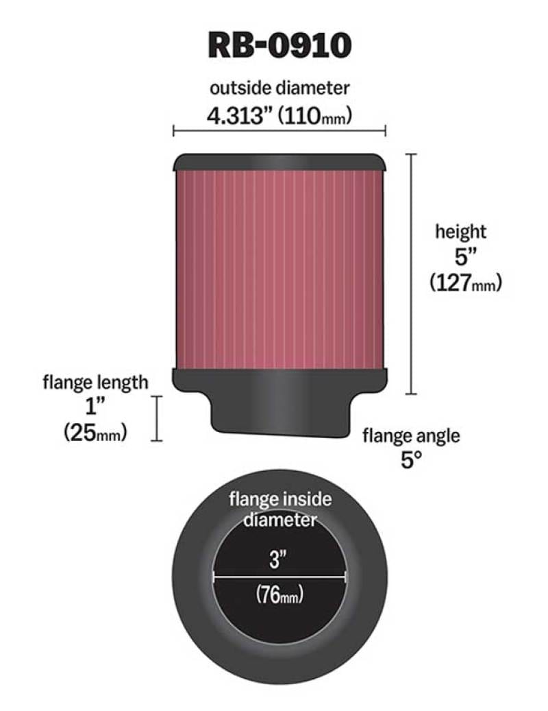 K&N Universal Rubber Filter 3 inch 5 Degree FLG 4 1/2 inch OD 5 inch Height thumbnail 4
