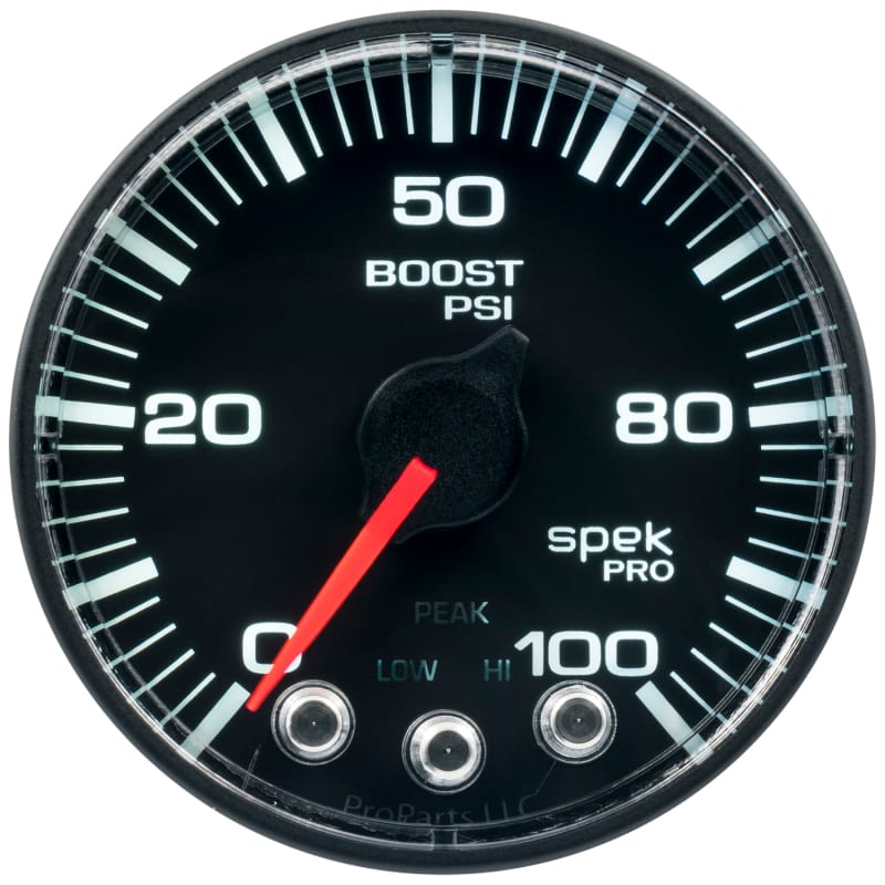 Autometer Spek-Pro Gauge Boost 2 1/16in 100psi Stepper Motor W/Peak & Warn Blk/Blk - P305328 thumbnail 3