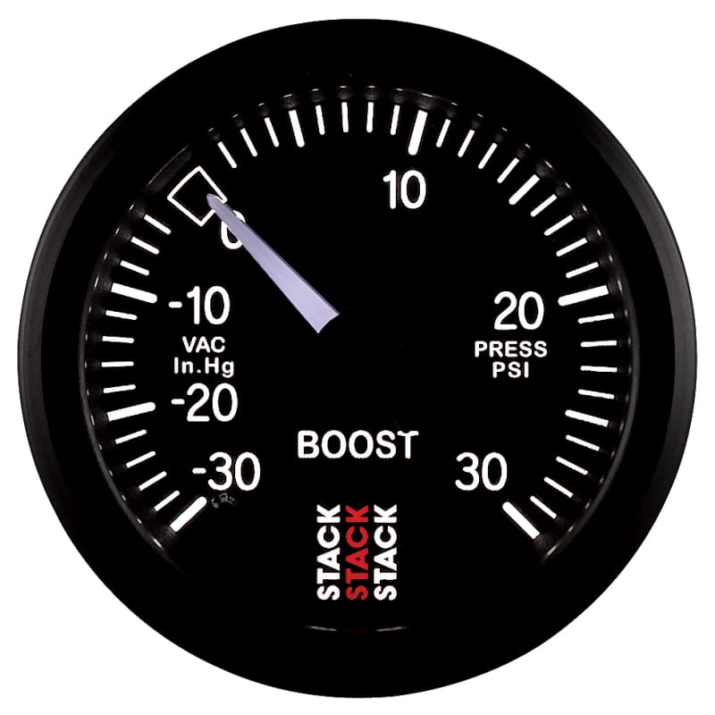 Autometer 52mm Stack Instruments -30INHG to +30PSI Mechanical Boost Gauge - Black thumbnail 4