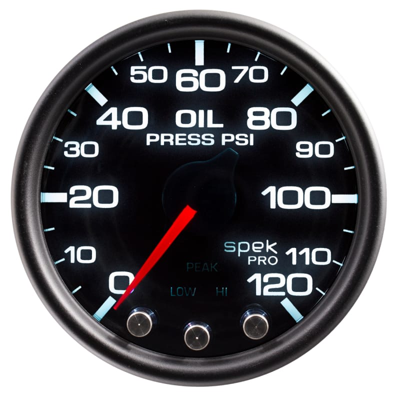 Autometer Spek-Pro Gauge Oil Press 2 1/16in 120psi Stepper Motor W/Peak & Warn Blk/Smoke/Blk thumbnail 3
