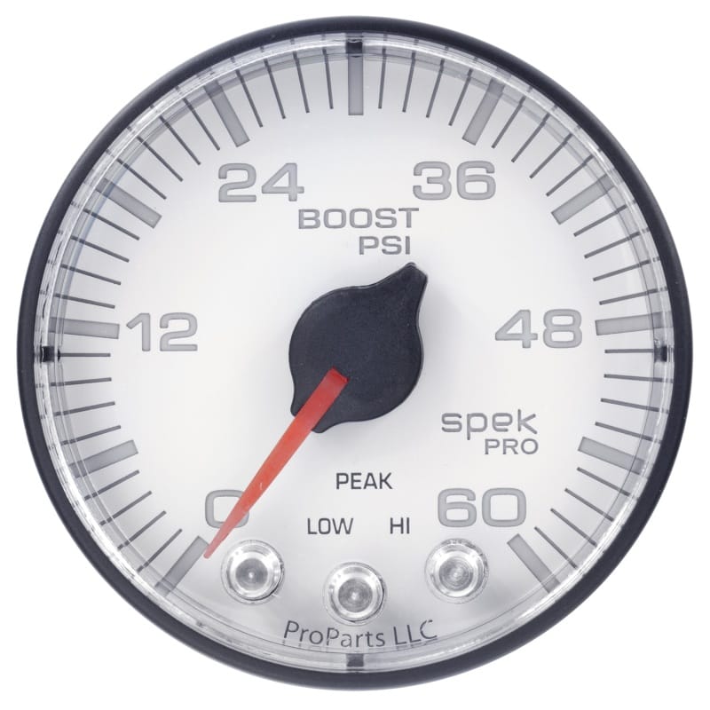 Autometer Spek-Pro Gauge Boost 2 1/16in 60psi Stepper Motor W/Peak & Warn Wht/Blk - P304128 thumbnail 2