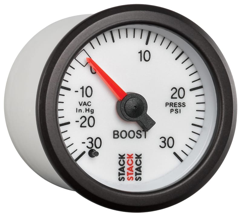 Autometer Stack 52mm -30INHG to +30 PSI (Incl T-Fitting) Mechanical Boost Pressure Gauge - White thumbnail 5
