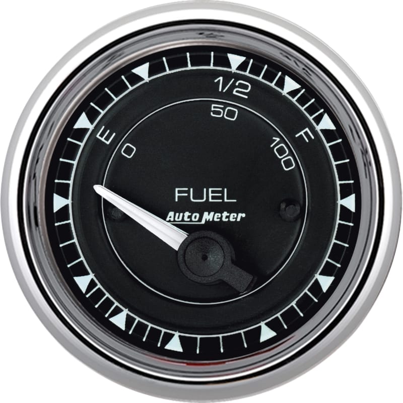 AutoMeter Chrono 2-1/16in 73E-10F Ohm Electric Fuel Level Gauge - Chrome