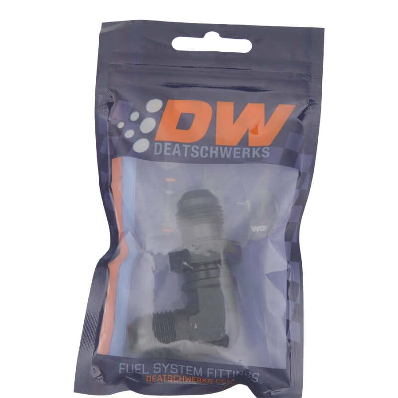 DeatschWerks 8AN Male Flare to 8AN Male Flare Bulkhead Adapter 90-Degree - Anodized Matte Black thumbnail 2