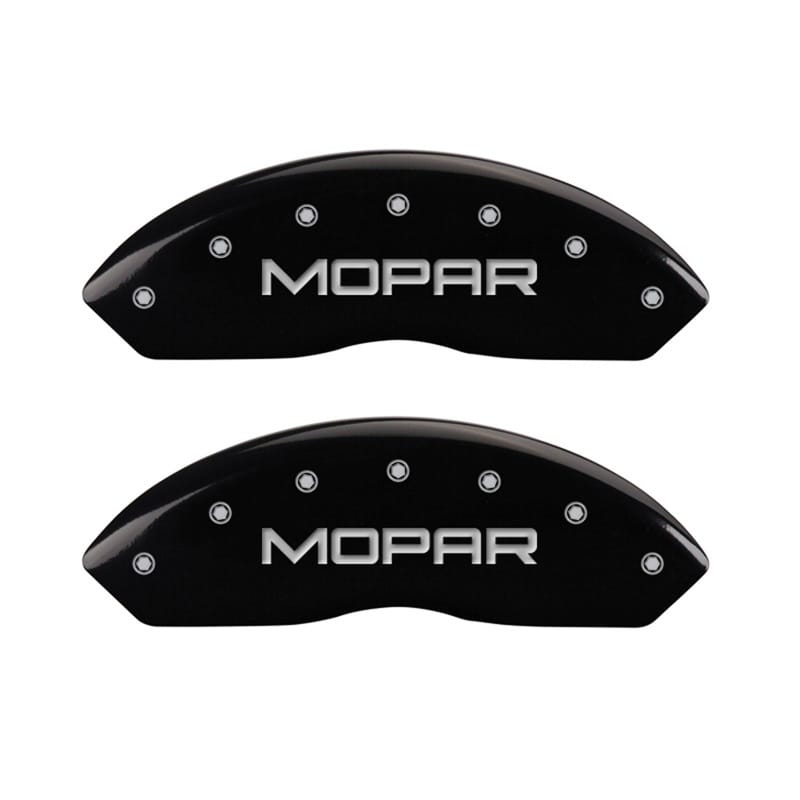 MGP Front set 2 Caliper Covers Engraved Front MOPAR Black finish silver ch - 42009FMOPBK