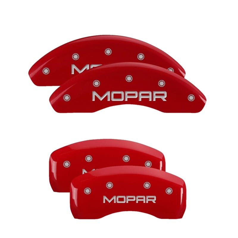 MGP 4 Caliper Covers Engraved Front & Rear MOPAR Red finish silver ch - 32018SMOPRD