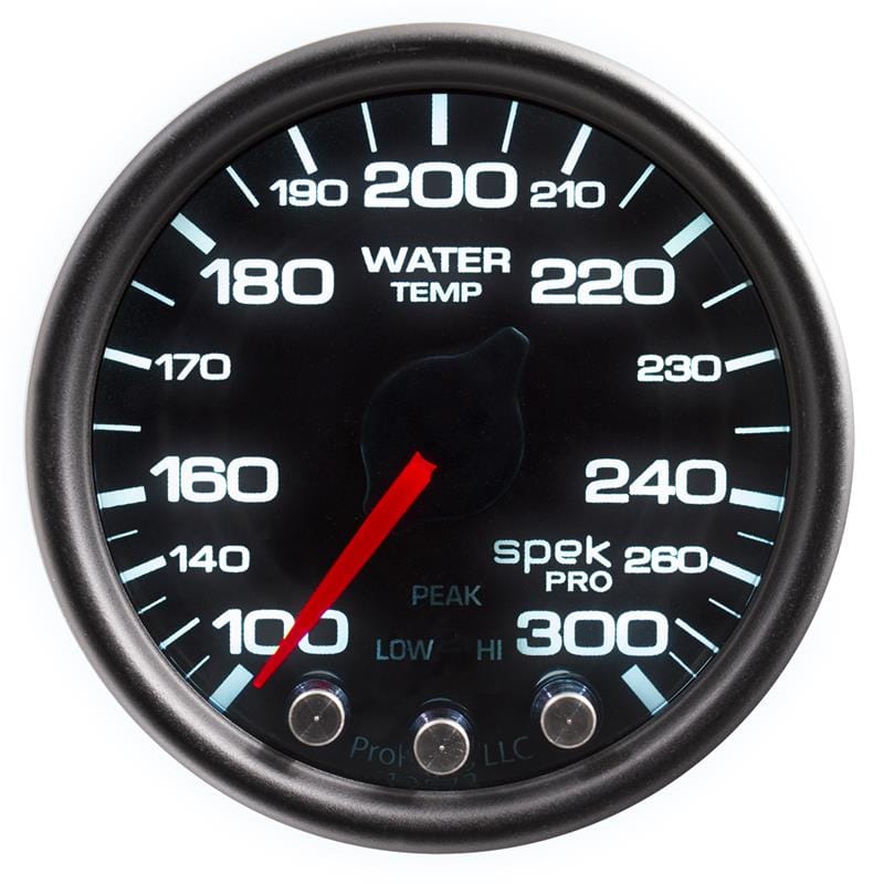 Autometer Spek-Pro Gauge Water Temp 2 1/16in 300f Stepper Motor W/Peak & Warn Blk/Smoke/Blk