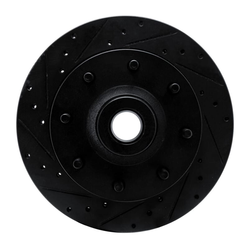 R1 78-97 Dodge B200 / B200 Van / B250 Front Left Drilled & Slotted Black Brake Rotor