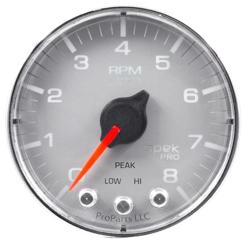 Autometer Spek-Pro Gauge Tachometer 5in 11K Rpm W/Shift Light & Peak Mem Silver/Chrome - P239218