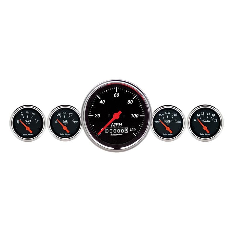 AutoMeter Gauge Kit 5 Pc. 3-3/8in. & 2-1/16in. Elec. Speedometer Designer Black