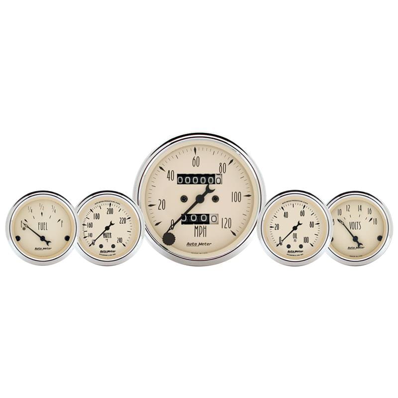 AutoMeter Gauge Kit 5 Pc. 3-1/8in. & 2-1/16in. Mech. Speedo. Wtmp & Oilp Antique Beige