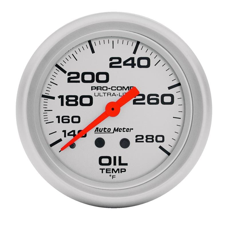 Autometer Ultra-Lite 66.7mm Mechanical 140-280 Degree F Oil Temperature Gauge w/ 6in Tubing