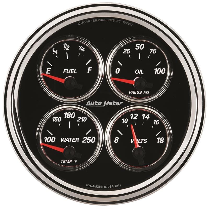 AutoMeter Gauge Quad 5in. 240 Ohm(e) to 33 Ohm(f) Elec Designer Black II