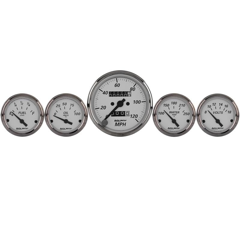 Autometer Silver 5 Pc Kit Box w/ Mech. Speedo / Elec Oil Press / Water Temp / Volt / Fuel Level
