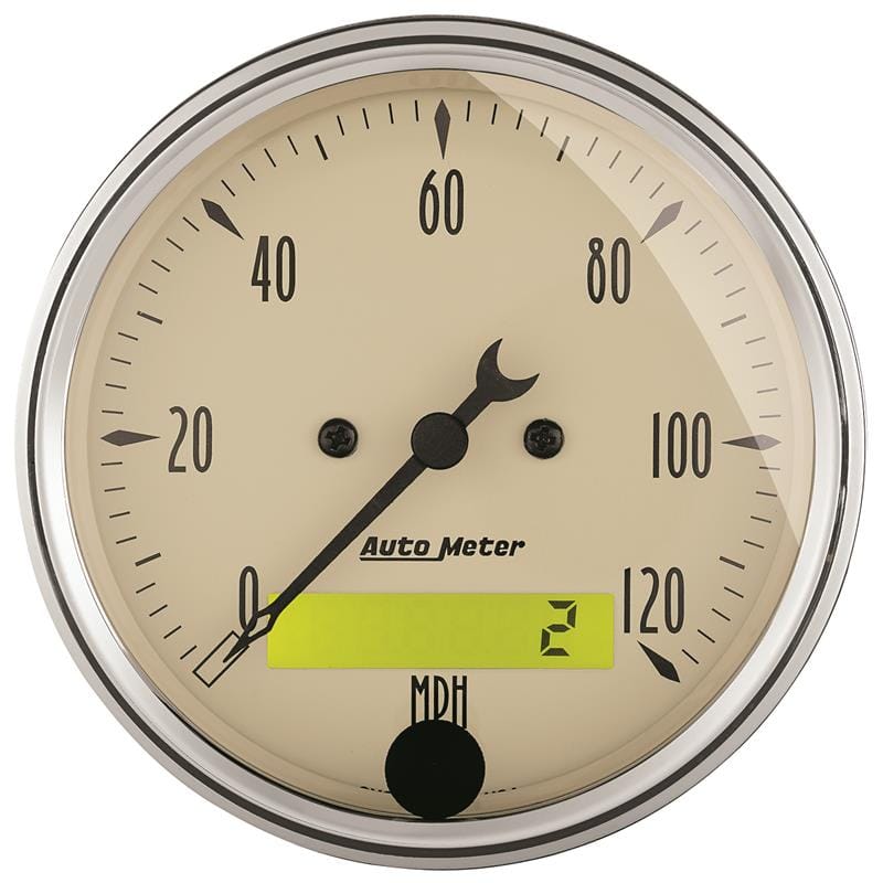 AutoMeter Gauge Speedo. 3-1/8in. 120MPH Elec. Prog. W/ Lcd Odo Antique Beige
