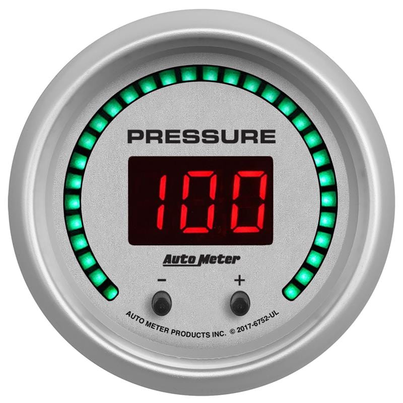 Autometer 52.4mm Silver Switchable 0-1600 PSI/0-110 BAR Fluid Pressure UltraLite Elite Digital Gauge