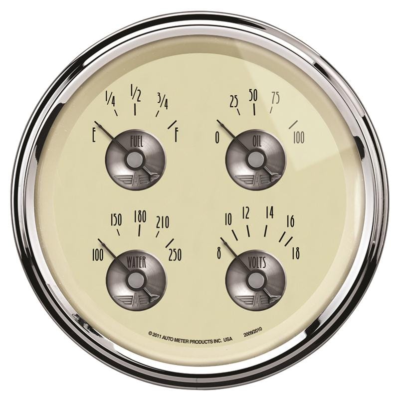 AutoMeter Gauge Quad 5in. 240 Ohm(e) to 33 Ohm(f) Elec Prestige Antique. Ivory
