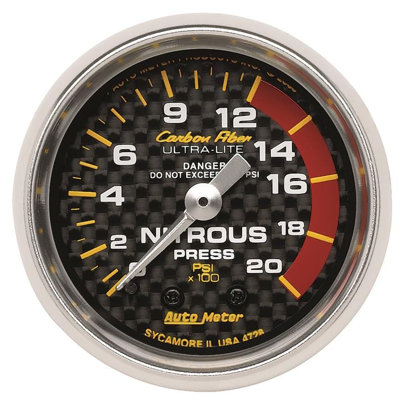 Autometer Carbon Fiber 52mm 1600 PSI Mechanical Nitrous Pressure Gauge