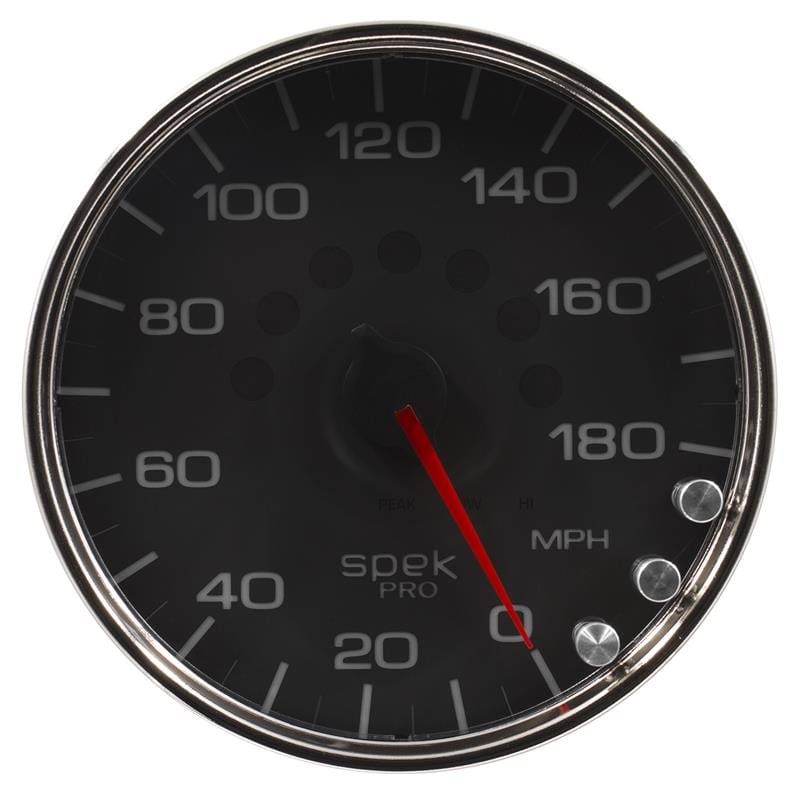 Autometer Spek-Pro Gauge Speedometer 5in 180 Mph Elec. Programmable Black/Chrome - P23031