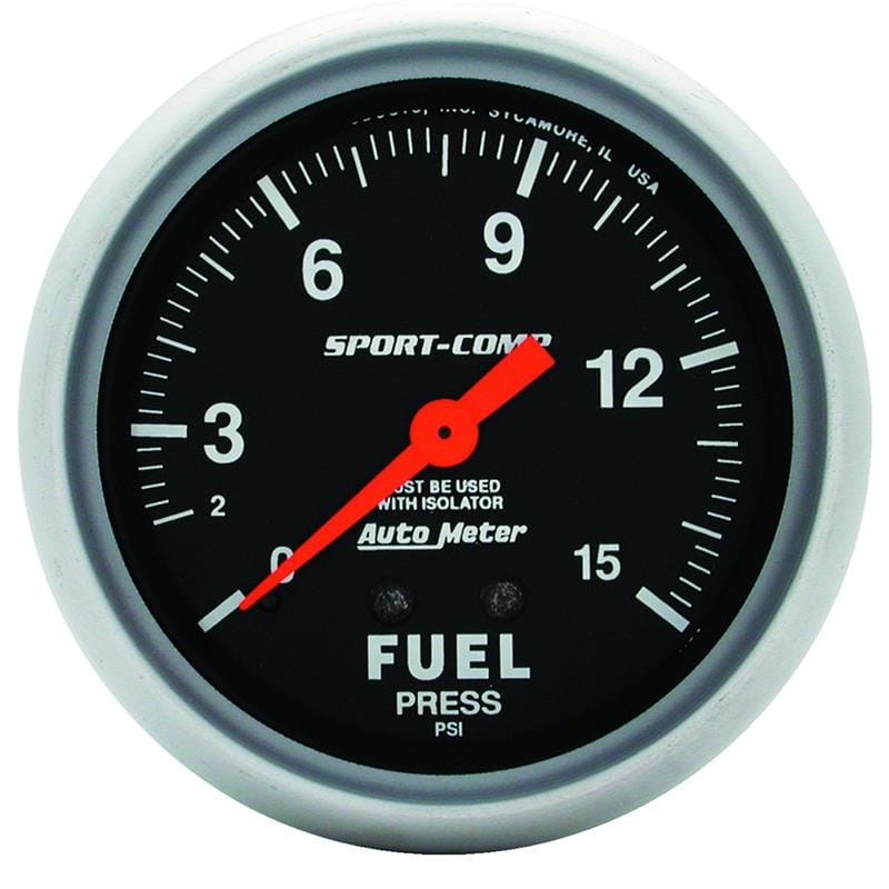 AutoMeter Gauge Fuel Pressure 2-5/8in. 15PSI Mechanical W/Isolator Sport-Comp